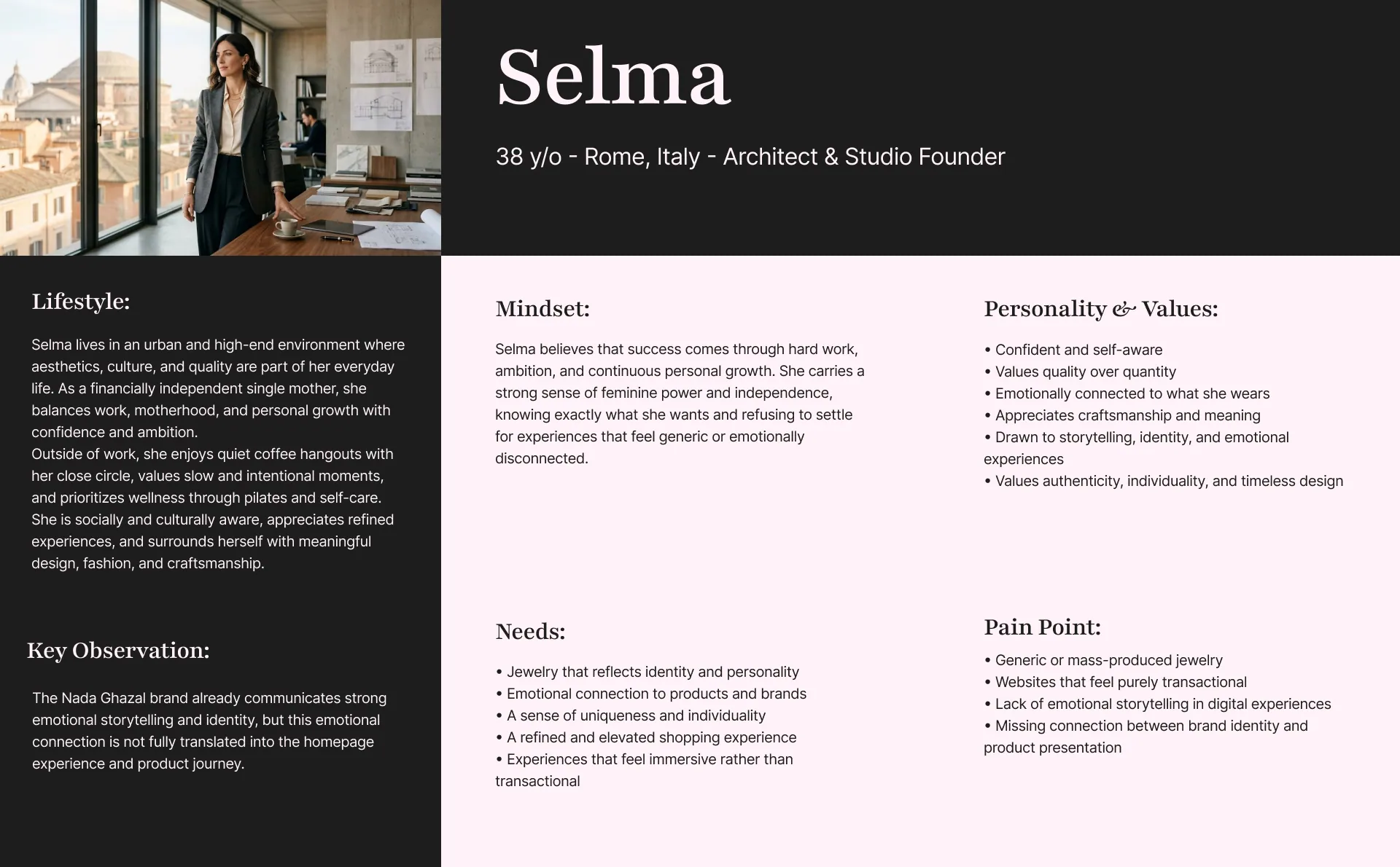 Persona for Nada Ghazal homepage redesign
