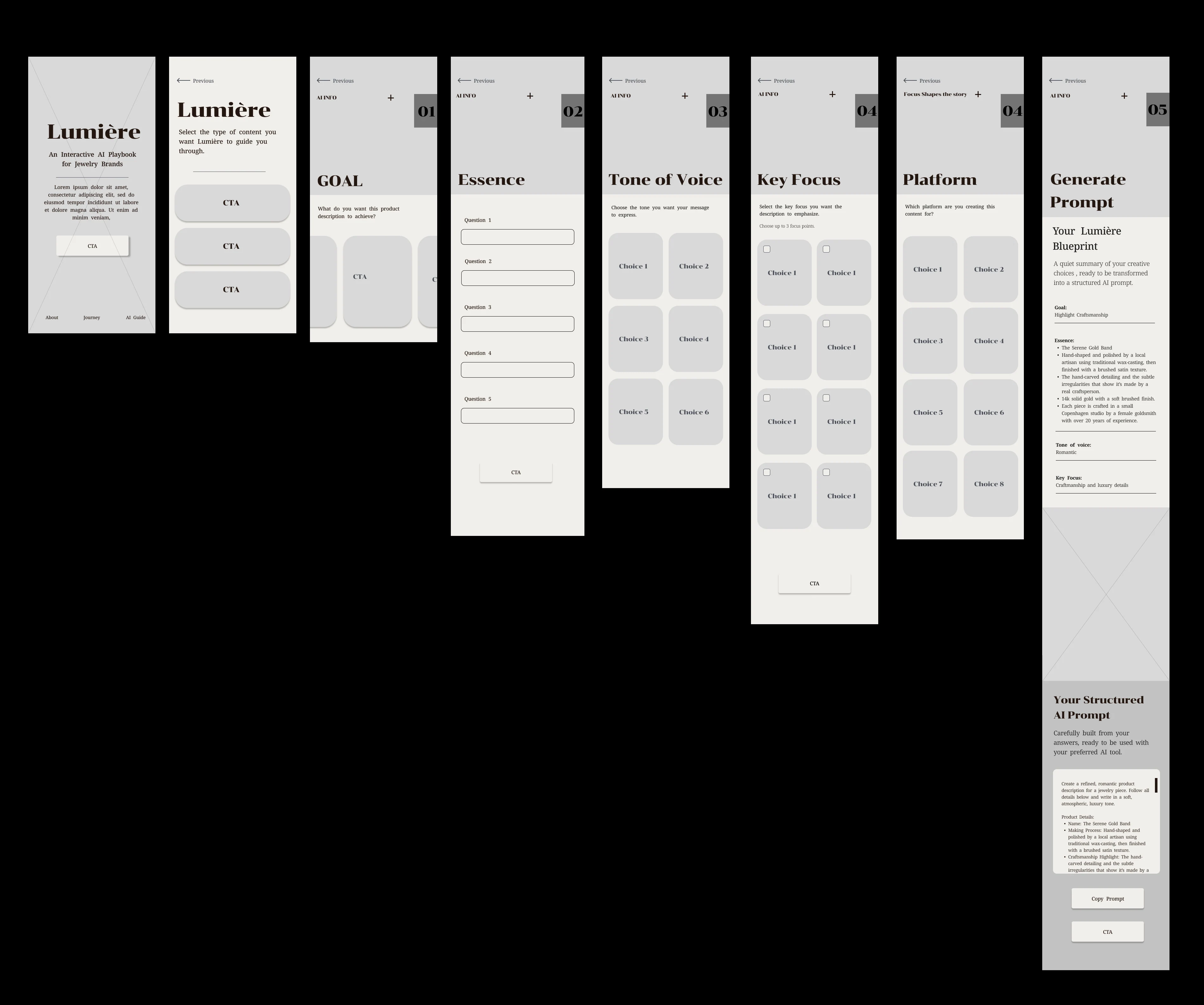 Lumière wireframes