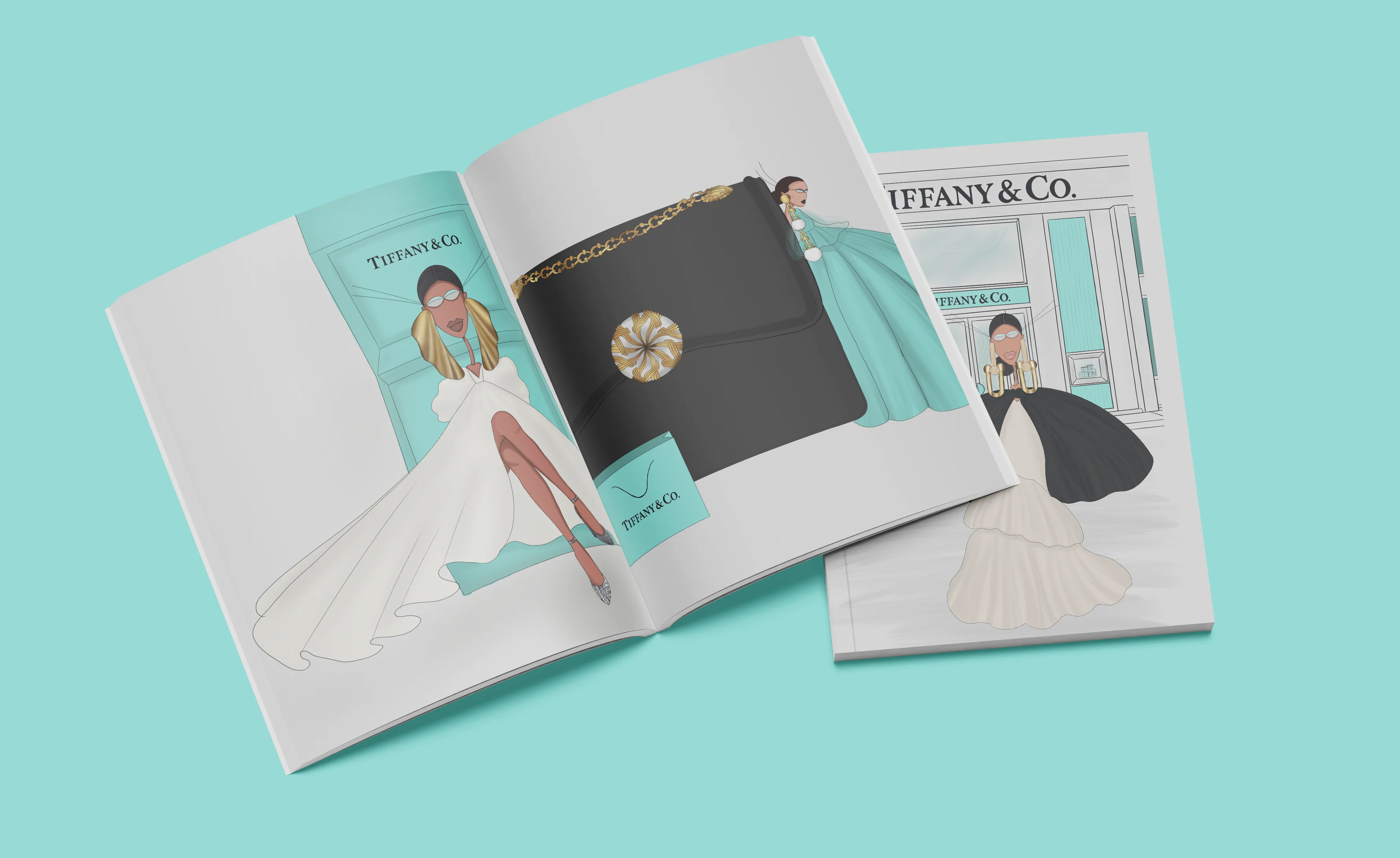 Tiffany & Co. illustration concept in a magazine mockup