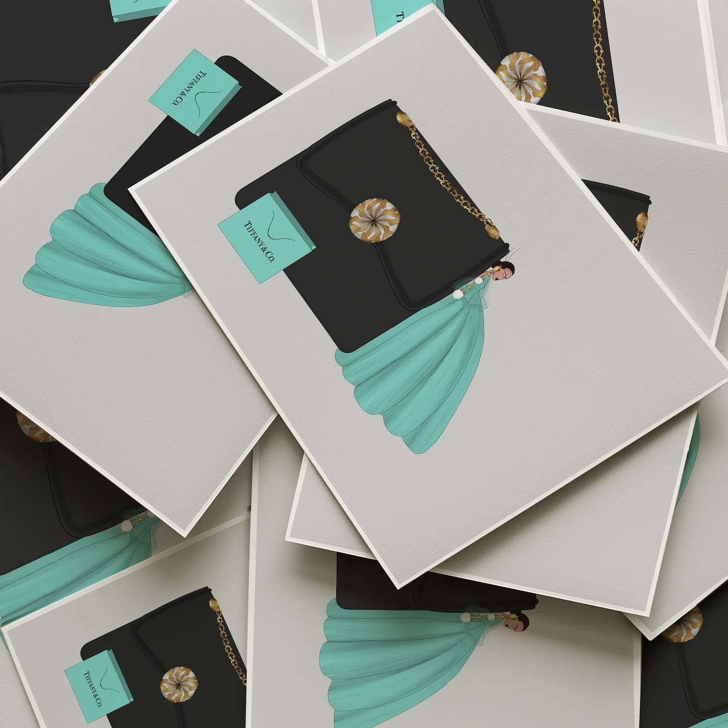Tiffany & Co. illustration concept on stacked card mockups